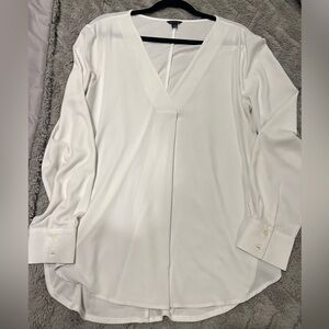 Ann Taylor Classic White V-Neck Blouse